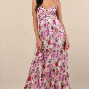 Lulu's Pink and Green Floral Maxi Dress